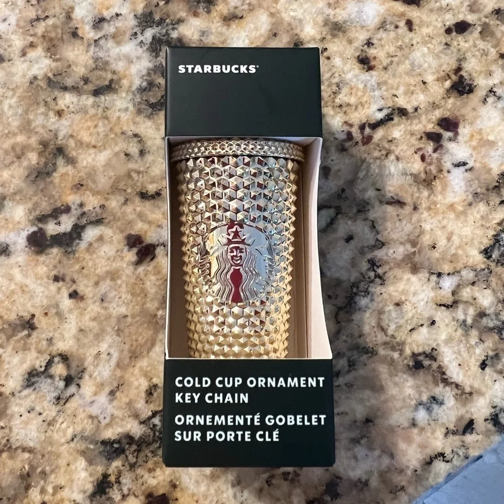 Starbucks Holiday 2022 Gold Bling Studded Ornament Keychain